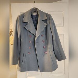 Dress Barn Pea Coat Women's Small Light Blue 100% Wool Warm Winter Office
